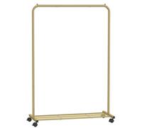 SONGMICS Clothes Rack with Wheels, Clothing Rack for Hanging Clothes, 25.4 mm Metal Garment Rack with Dense Mesh Storage Shelf, 110 lb Load Capacity, 2 Brakes, Gold UHSR025A01