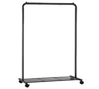 SONGMICS Clothes Rack with Wheels, Clothing Rack for Hanging Clothes, 25.4 mm Thickened Pipe Garment Rack with Dense Mesh Storage Shelf, 110 lb Load Capacity, 2 Brakes, Steel Frame, Black UHSR25BK