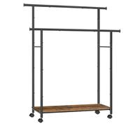 SONGMICS Clothes Rack with Wheels, Double-Rod Clothing Rack for Hanging Clothes, 38.8 Inches Garment Rack with Shelf, Loads up to 220 lb, for Bedroom, Closet, Rustic Brown and Ink Black UHSR152B01