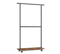 SONGMICS Clothes Rack with Wheels, Middle Rod Clothing Rack for Hanging Clothes, 38.8 Inches Garment Rack with Shelf, Height Adjustable, Loads up to 121 lb, Rustic Brown and Ink Black UHSR153B01