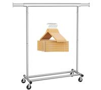 SONGMICS Clothes Rail and Wooden Hangers Bundle | Heavy Duty Rail on Wheels, Set of 20 Anti-Slip Coat Hangers for Clothes
