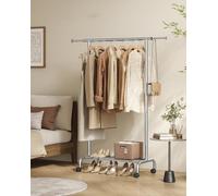Songmics Clothes Rail, Clothes Rack, Extendable Hanging Rail, Clothing Storage With Wheels, 45 Kg Total Max. Load, Silver