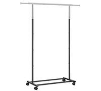 SONGMICS Clothes Rail, Clothes Rack, Garment Rack on Wheels, Hanging Rail for Clothes, Top Rail Holds up to 25 kg, Adjustable, Silver and Black HSR101B01