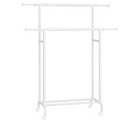 SONGMICS Clothes Rail, Double Clothes Rack on Wheels, Extendable Garment Rack, Heavy-Duty Metal Frame, 80 kg Total Max. Load, 83-120 cm Wide, Cloud White HSR133W01