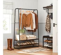 Songmics Clothes Rail, Heavy Duty 2 Shelf Clothes Rack, 6 S Hooks And Steel Frame, For Bedroom, Industrial, Rustic Brown And Black