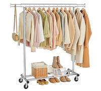 SONGMICS Clothes Rail, Heavy Duty Clothes Rack on Wheels, 45 x (92-132) x 161.5 cm, with Extendable Hanging Rail, 100 kg Load Capacity, Easy Assembly, Portable, Silver HSR13S