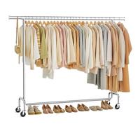 SONGMICS Clothes Rack on Wheels, Heavy-Duty Clothes Rail, with Extendable Hanging Rail, 110 kg Load Capacity, 45 x (160-200) x 162.9 cm, Chrome-Plated, Silver HSR176E01