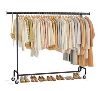 Clothes Rack on Wheels with Extendable Hanging Rail, Matte Black