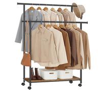 SONGMICS Clothes Rail, Portable Clothes Rack, 98.5 cm Double Clothes Hanging Rail, Metal Frame, with Storage Shelf, Loads up to 100 kg, Rustic Brown and Ink Black HSR152B01