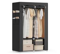 SONGMICS Clothes Wardrobe, 2 Hanging Rails, Shelves, 86 x 45 x 167 cm | Garment Organiser Rack, Portable Closet, 4 Side Pockets, Bedroom, Living Room, Black, RYLAN Collection RYG091B01