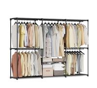SONGMICS Clothes Wardrobe, 205 x 43 x 166 cm, 5 Hanging Rods, 6 Shelves | Portable Closet, Open Storage, Garment Rack, for Bedroom, Living Room, Laundry Room, Black, RYLAN Collection RYG035B01