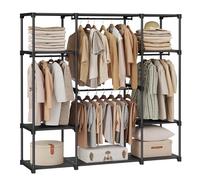 SONGMICS Clothes Wardrobe, 4 Hanging Rods and Shelves, 151 x 43 x 166 cm | Portable Closet, Clothes Garment Rack, for Bedroom, Living Room, Laundry Room, Ink Black, RYLAN Collection RYG036B02