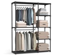 SONGMICS Open Wardrobe, Freestanding Wardrobe Vertical Shelf, Coat Rack with Clothes Racks, Dressing Room, Bedroom, 43 x 124 x 182 cm, Black RYG026B02