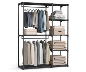SONGMICS Clothes Wardrobe, 43 x 124 x 182 cm, 2 Hanging Rods and Shelves | Portable Closet, Open Storage, Garment Rack, for Bedroom, Living Room, Laundry Room, Ink Black, RYLAN Collection RYG026B02