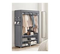 SONGMICS Clothes Wardrobe, Portable Closet, 2 Hanging Rails, Shelves, and 4 Side Pockets, Large Capacity for Living Room Black
