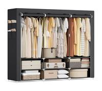 SONGMICS Clothes Wardrobe, Portable Closet, 3 Hanging Rails, Shelves | Large Capacity, 176 x 45 x 188 cm, 4 Side Pockets, for Bedroom, Living Room, Ink Black, RYLAN Collection RYG009B01