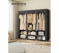 SONGMICS Clothes Wardrobe, Portable Closet, 45 x 188 x 176 cm, 3 Hanging Rails, Shelves, and 4 Side Pockets, Large Capacity Black
