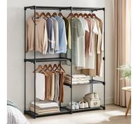 Songmics Clothes Wardrobe, Portable Closet, Clothes Garment Rack, 3 Hanging Rods And Shelves, Large Capacity, Ink Black