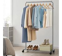 Songmics Clothing Rack, Rolling Metal Rail, With Storage Shelf And 2 Lockable Wheels, Bedroom Clothes Rail, Grey