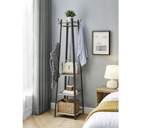 Songmics Coat Rack, Cloakroom, Clothes Rack With 3 Tier Shelf, Hooks And Rails, Steel Frame, Greige And Black