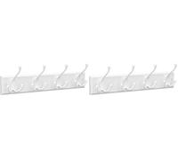 SONGMICS Coat Racks, Wall-Mounted Coat Rack, Coat Hook with 4 Tri-Hooks, Hook Rack for Bags, Coats, for Hallway, Living Room, Bedroom, White LHR30WT (Pack of 2)