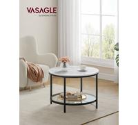 Songmics Coffee Table, Living Room Table, Sofa Cocktail Table Faux Marble Round, Marble White And Ink Black