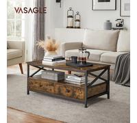 Songmics Coffee Table, Living Room Table, With 2 Drawers And Open Storage Shelf, X Shaped Steel Frame, 100 X 55 X 45 Cm