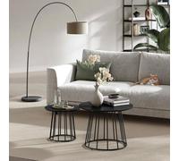Songmics Coffee Tables, Set Of 2 Round Side Tables, Modern Style, Steel Frame, For Living Room, Bedroom, Ebony Black