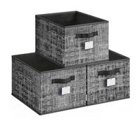 SONGMICS Collapsible Storage Boxes, Set of 3 Fabric Storage Baskets, 40 x 30 x 24 cm, Wardrobe Storage Organisers, 2 Handles, Label Holders, for Bedroom, Living Room, Ink Black ROB440B01