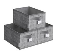 SONGMICS Collapsible Storage Boxes, Set of 3 Fabric Storage Baskets, 30 x 20 x 15 cm, Wardrobe Storage Organisers, 2 Handles, Label Holders, for Bedroom, Living Room, Cattail Grey ROB415G01
