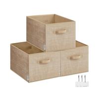 SONGMICS Collapsible Storage Boxes, Set of 3 Fabric Storage Baskets, 40 x 30 x 24 cm, Wardrobe Storage Organisers, 2 Handles, Label Holders, for Bedr