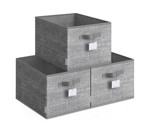 SONGMICS Collapsible Storage Boxes, Set of 3 Fabric Storage Baskets, 40 x 30 x 24 cm, Wardrobe Storage Organisers, 2 Handles, Label Holders, for Bedroom, Living Room, Cattail Grey ROB440G01
