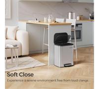 SONGMICS Compact Kitchen Pedal Bin Small Steel Soft-Close Stays Open Wide in Silver SONGMICS Silver