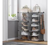 Songmics Compact Shoe Cabinet, Modular Plastic Storage Unit, Interlocking Organizer With Doors, Steel Frame, Slate Grey