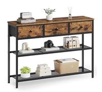 SONGMICS Collection - Console Table, Narrow Sofa Table with 2 Mesh Shelves for Living Room, Hallway, 30 x 98.8 x 78.7 cm, 3 Fabric Drawers, Rustic Brown BELLAH LGS098K101