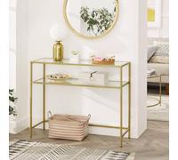 Songmics Console Table, Tempered Glass Table, Modern Sofa Or Entryway Table, Metal Frame, 2 Shelves, Adjustable Feet