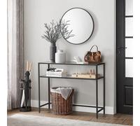 Songmics Console Table, Tempered Glass Table, Modern Sofa Or Entryway Table, Steel Frame, 2 Shelves, Adjustable Feet
