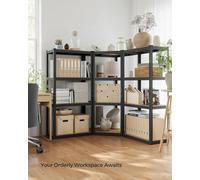 Songmics Corner Shelf 4-Tier, Garage Shelving, Heavy Duty Metal Shelving Units, Ink Black And Natural Beige