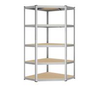 Songmics Corner Shelf, Heavy Duty Metal Shelving Unit, 5-Level Garage Storage Rack, Silver And Natural Beige