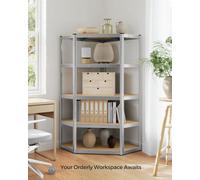Songmics Corner Shelf, Heavy Duty Metal Shelving Unit, 5-Level Garage Storage Rack, Silver And Natural Beige