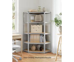 Songmics Corner Shelf, Heavy Duty Metal Shelving Unit, 5-Level Garage Storage Rack, Silver And Natural Beige