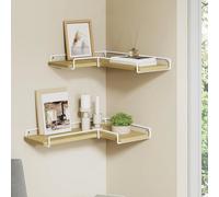 Songmics Corner Wall Shelves, Floating Storage Set, Industrial Display Rack, Kitchen Bedroom Organizer, Natural Oak And Cloud White