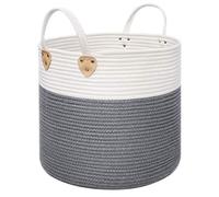 SONGMICS Cotton Rope Basket, Storage Basket with Handle, 50L Laundry Basket, for Clothes, Toys, Blankets, Living Room, Bedroom, Grey and Beige LCB441G01