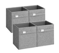 SONGMICS Cube Storage Boxes, Set of 4 Storage Cubes, 26 x 26 x 28 cm, 2 Handles, Foldable, Oxford Fabric and Linen-Look Fabric, Washable, Metal Label Holders, Dove Grey ROB226G04