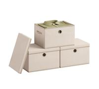 SONGMICS Cube Storage Boxes with Lids, 3 Pack Fabric Organiser Baskets, Odourless PP Sheets, Foldable and Stackable, with Handles, Summer Sand RFB540LF01
