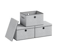 SONGMICS Cube Storage Boxes with Lids, 3 Pack Fabric Organiser Baskets | Odourless PP Sheets, Foldable and Stackable, with Handles, Dove Grey, TINA Collection RFB540GD01