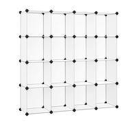 SONGMICS Cube Storage Organizer, Set of 16 Plastic Cubes, Book Shelf, Closet Organizers and Storage, Room Organization, Bedroom Living Room, 12.2 x 48.4 x 48.4 Inches, White ULPC44L