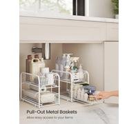 Songmics Cupboard Organiser, 2-Tier Under Sink Storage Organiser With Sliding Basket Drawers,bathroom, Matte White