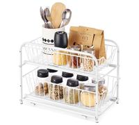 SONGMICS Cupboard Organiser, 2-Tier Under Sink Storage Organiser with Sliding Basket Drawers, Stackable Cabinet Organiser for Kitchen, Bathroom, Matte White KCS017W01V1