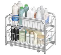 SONGMICS Cupboard Organiser, 2-Tier Under Sink Storage Organiser with Sliding Basket Drawers, Stackable Cabinet Organiser for Kitchen, Bathroom, Dove Grey KCS017E01V1